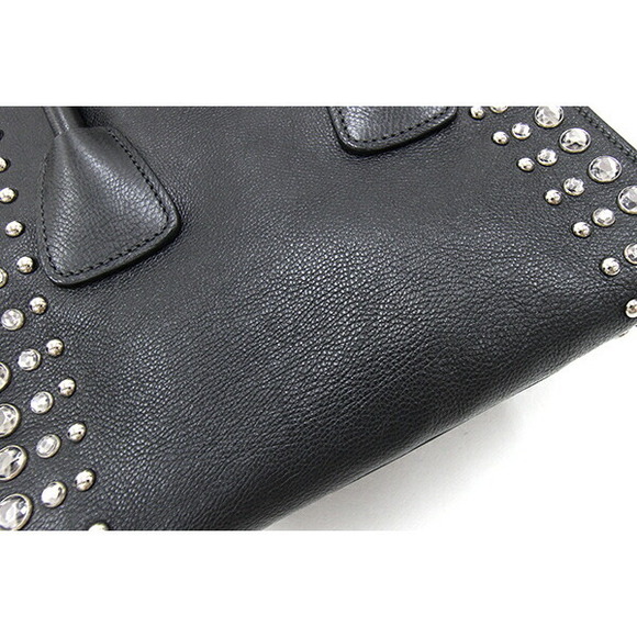 Prada Handbag Black Leather Beads Studded Crossbody Shoulder - Picture 6 of 10